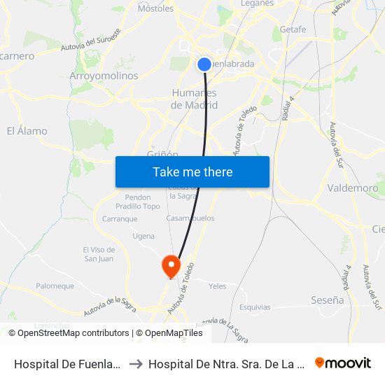 Hospital De Fuenlabrada to Hospital De Ntra. Sra. De La Caridad map
