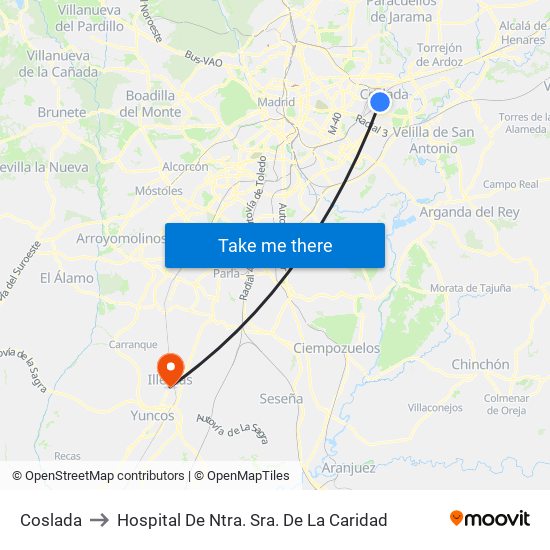 Coslada to Hospital De Ntra. Sra. De La Caridad map