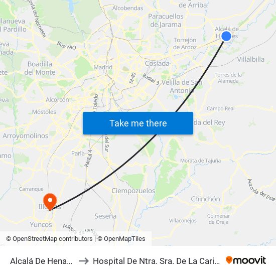 Alcalá De Henares to Hospital De Ntra. Sra. De La Caridad map