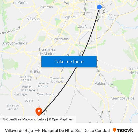 Villaverde Bajo to Hospital De Ntra. Sra. De La Caridad map