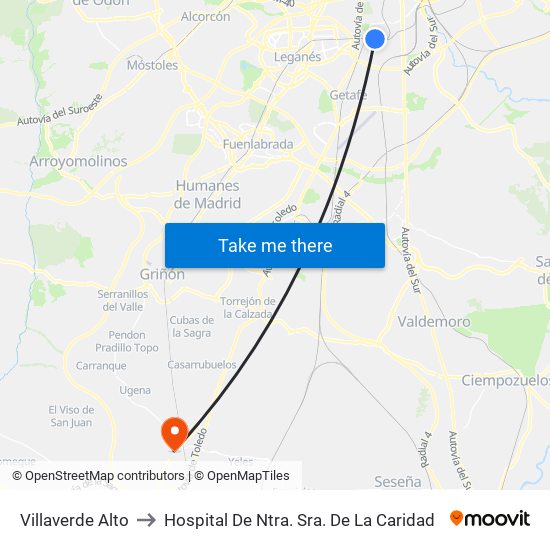 Villaverde Alto to Hospital De Ntra. Sra. De La Caridad map