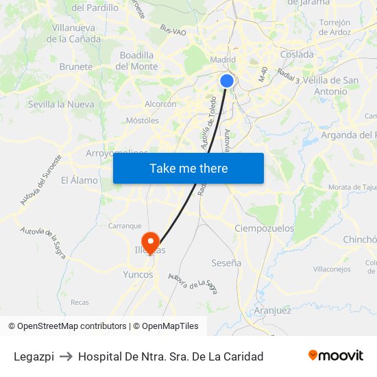 Legazpi to Hospital De Ntra. Sra. De La Caridad map