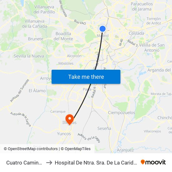 Cuatro Caminos to Hospital De Ntra. Sra. De La Caridad map