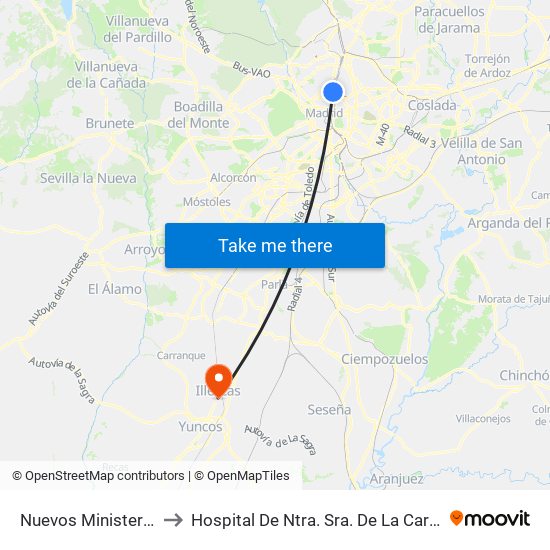 Nuevos Ministerios to Hospital De Ntra. Sra. De La Caridad map