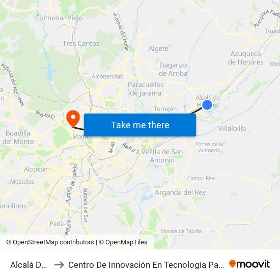 Alcalá De Henares to Centro De Innovación En Tecnología Para El Desarrollo Humano Itdupm map