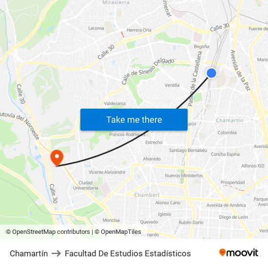 Chamartín to Facultad De Estudios Estadísticos map