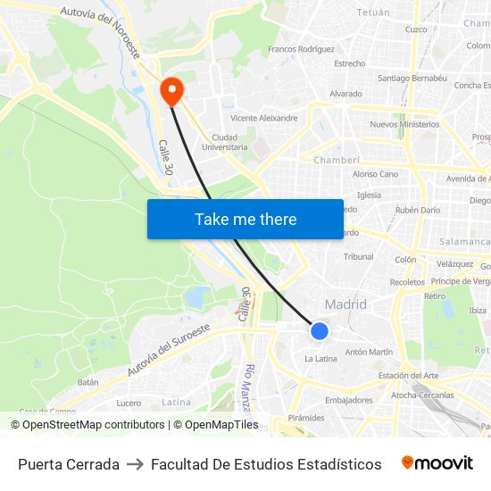 Puerta Cerrada to Facultad De Estudios Estadísticos map