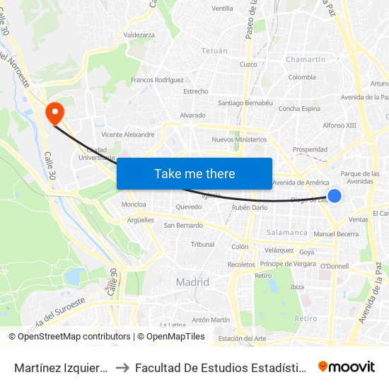 Martínez Izquierdo to Facultad De Estudios Estadísticos map