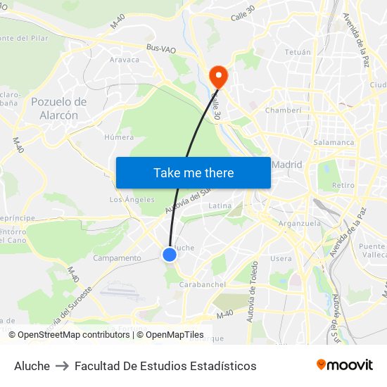 Aluche to Facultad De Estudios Estadísticos map