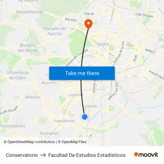 Conservatorio to Facultad De Estudios Estadísticos map