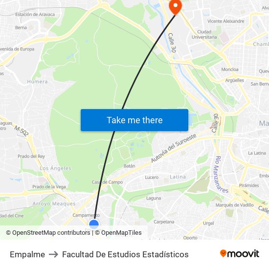 Empalme to Facultad De Estudios Estadísticos map