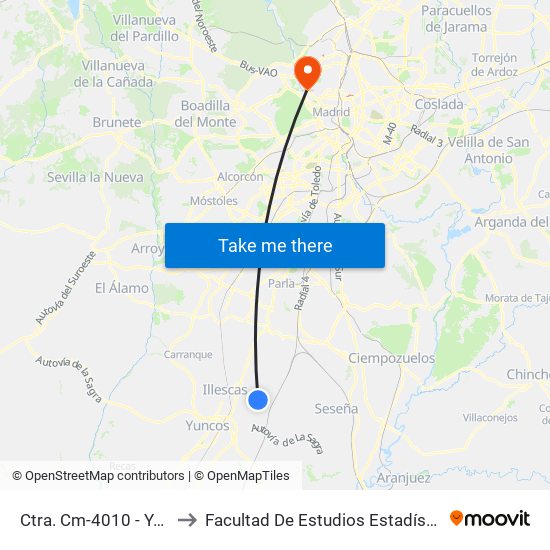 Ctra. Cm-4010 - Yeles to Facultad De Estudios Estadísticos map