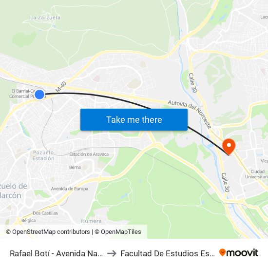 Rafael Botí - Avenida Navacerrada to Facultad De Estudios Estadísticos map