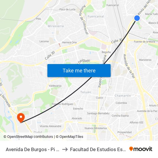 Avenida De Burgos - Pi Y Margall to Facultad De Estudios Estadísticos map