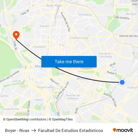 Boyer - Rivas to Facultad De Estudios Estadísticos map