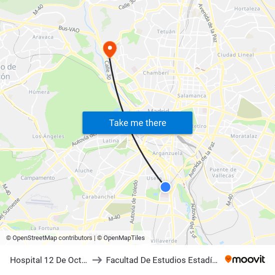 Hospital 12 De Octubre to Facultad De Estudios Estadísticos map