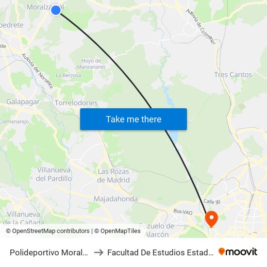 Polideportivo Moralzarzal to Facultad De Estudios Estadísticos map