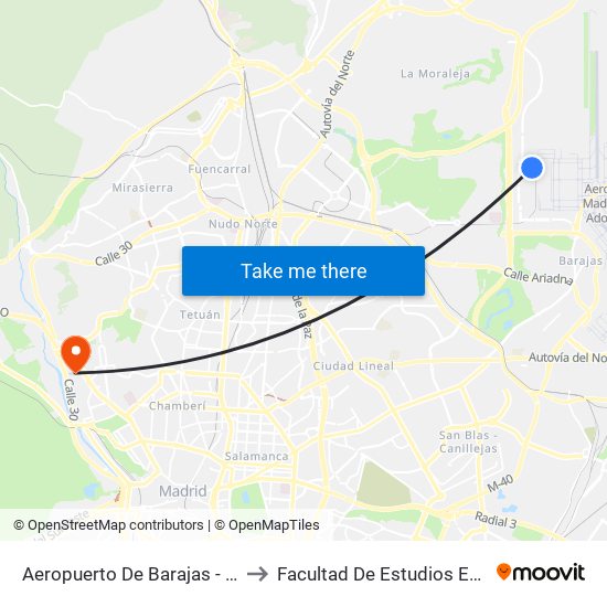 Aeropuerto De Barajas - T4, Madrid to Facultad De Estudios Estadísticos map