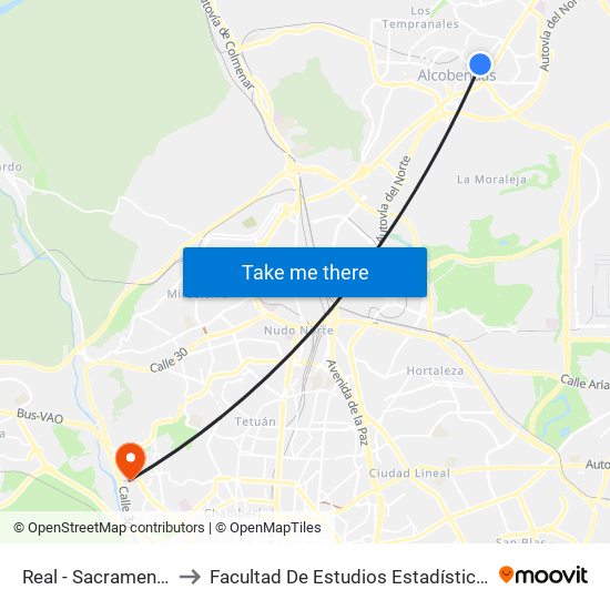 Real - Sacramento to Facultad De Estudios Estadísticos map