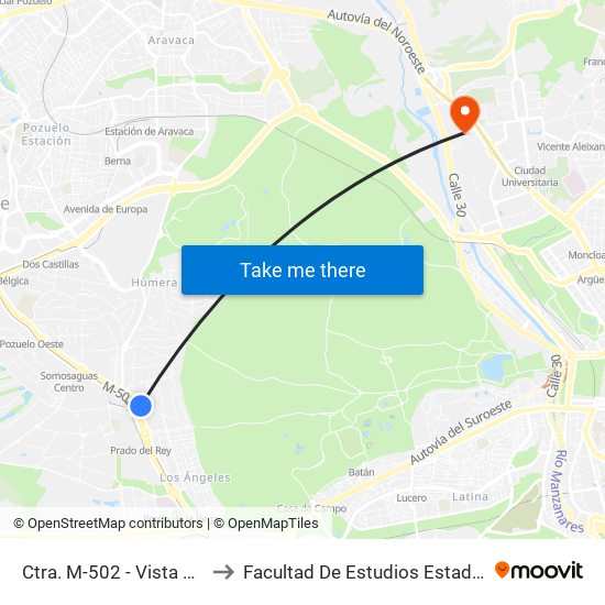 Ctra. M-502 - Vista Alegre to Facultad De Estudios Estadísticos map