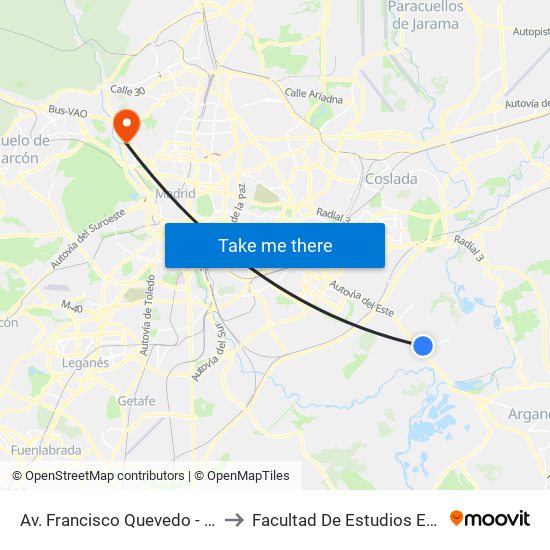 Av. Francisco Quevedo - Av. Técnica to Facultad De Estudios Estadísticos map