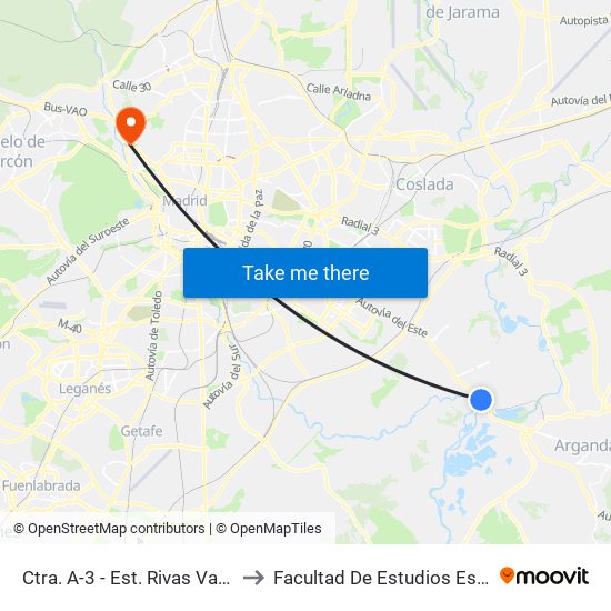 Ctra. A-3 - Est. Rivas Vaciamadrid to Facultad De Estudios Estadísticos map