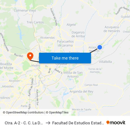 Ctra. A-2 - C. C. La Dehesa to Facultad De Estudios Estadísticos map
