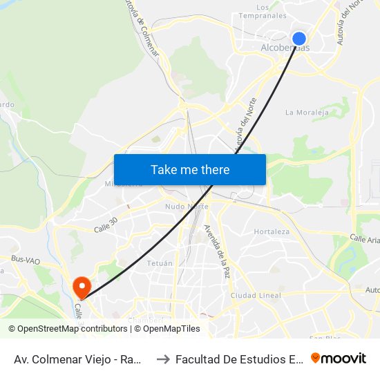 Av. Colmenar Viejo - Ramón Esteban to Facultad De Estudios Estadísticos map