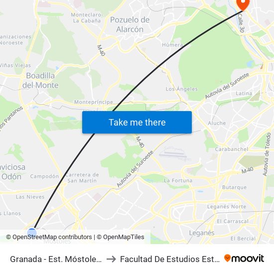 Granada - Est. Móstoles El Soto to Facultad De Estudios Estadísticos map