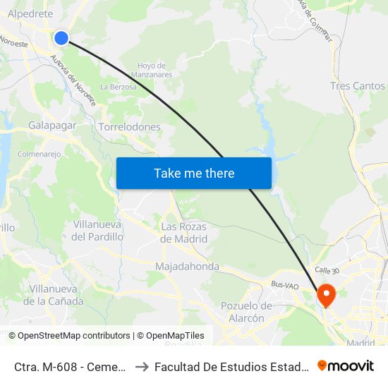 Ctra. M-608 - Cementerio to Facultad De Estudios Estadísticos map