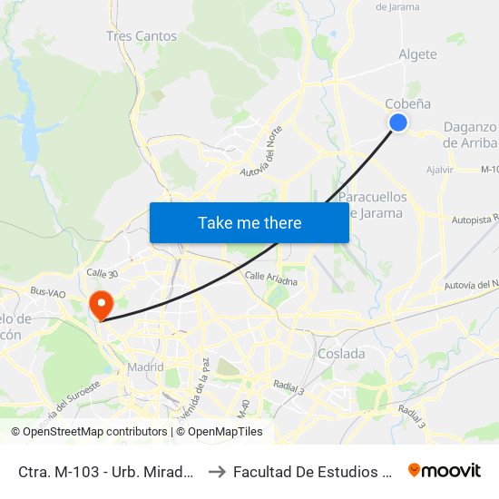 Ctra. M-103 - Urb. Mirador De Cobeña to Facultad De Estudios Estadísticos map