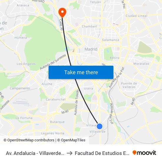 Av. Andalucía - Villaverde Bajo Cruce to Facultad De Estudios Estadísticos map