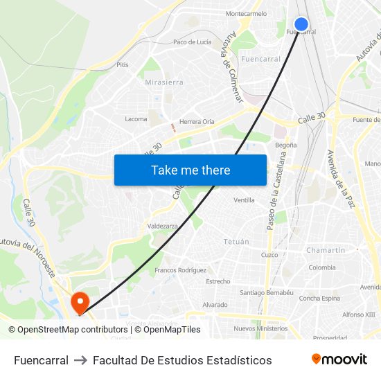 Fuencarral to Facultad De Estudios Estadísticos map