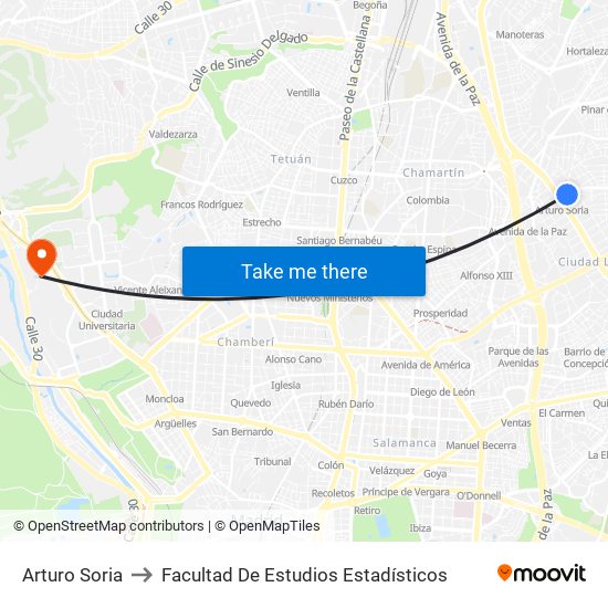 Arturo Soria to Facultad De Estudios Estadísticos map