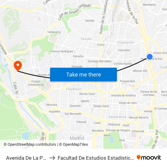 Avenida De La Paz to Facultad De Estudios Estadísticos map