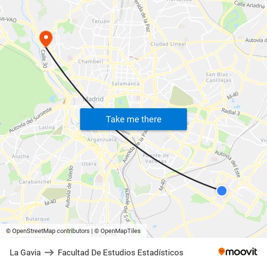 La Gavia to Facultad De Estudios Estadísticos map