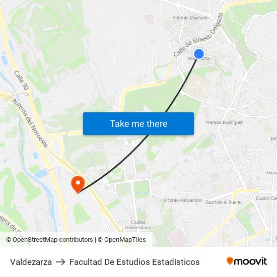 Valdezarza to Facultad De Estudios Estadísticos map