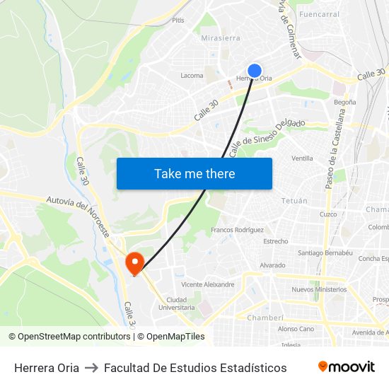 Herrera Oria to Facultad De Estudios Estadísticos map