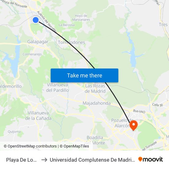 Playa De Louro - Chopos to Universidad Complutense De Madrid (Campus De Somosaguas) map