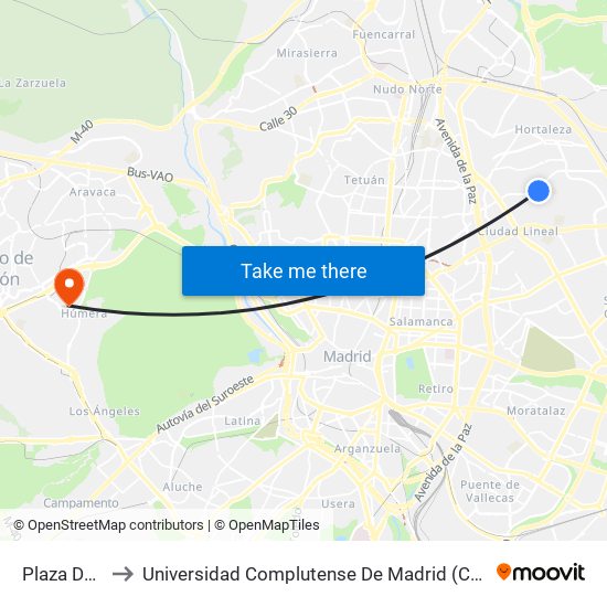 Plaza Del Liceo to Universidad Complutense De Madrid (Campus De Somosaguas) map