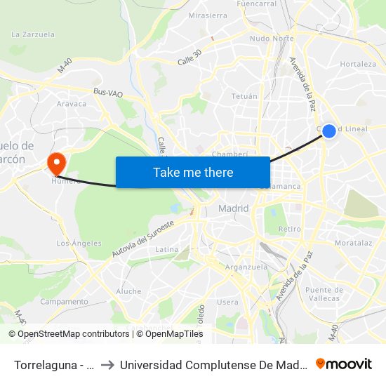 Torrelaguna - Emilio Vargas to Universidad Complutense De Madrid (Campus De Somosaguas) map