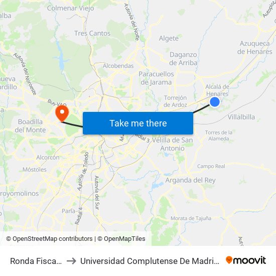 Ronda Fiscal - San Vidal to Universidad Complutense De Madrid (Campus De Somosaguas) map