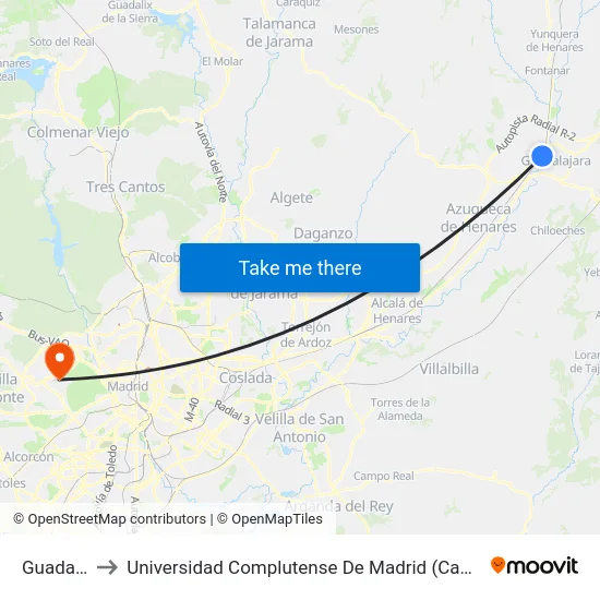 Guadalajara to Universidad Complutense De Madrid (Campus De Somosaguas) map