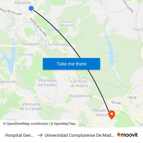 Hospital General De Villalba to Universidad Complutense De Madrid (Campus De Somosaguas) map