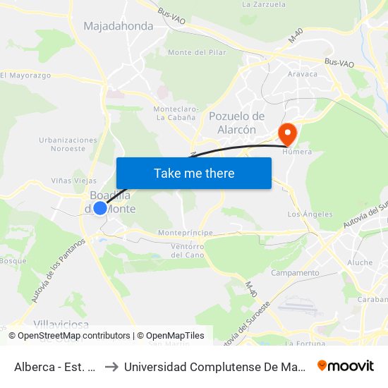 Alberca - Est. Boadilla Centro to Universidad Complutense De Madrid (Campus De Somosaguas) map