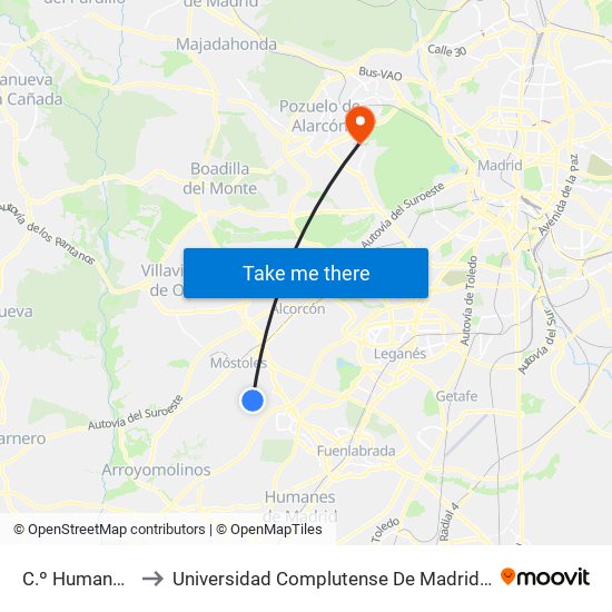 C.º Humanes - Av. Onu to Universidad Complutense De Madrid (Campus De Somosaguas) map