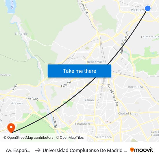 Av. España - Viveros to Universidad Complutense De Madrid (Campus De Somosaguas) map