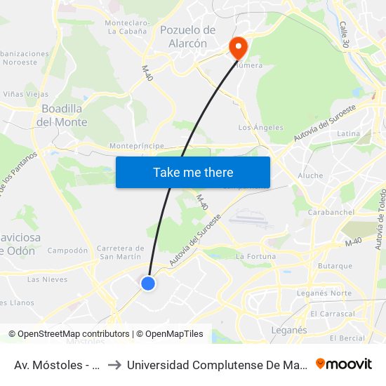 Av. Móstoles - Centro De Salud to Universidad Complutense De Madrid (Campus De Somosaguas) map