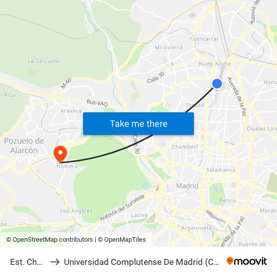 Est. Chamartín to Universidad Complutense De Madrid (Campus De Somosaguas) map