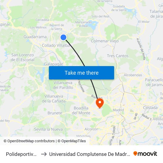 Polideportivo Moralzarzal to Universidad Complutense De Madrid (Campus De Somosaguas) map